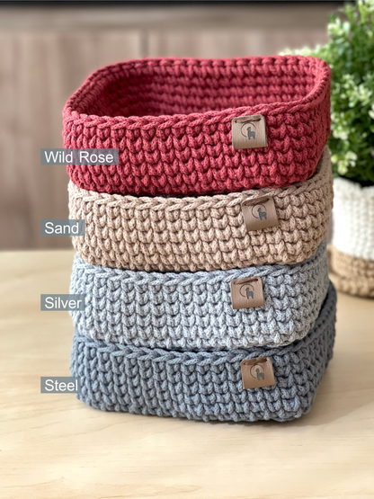 6" Square Crochet Basket - Cotton Napkin Holder & Catch-all Tray