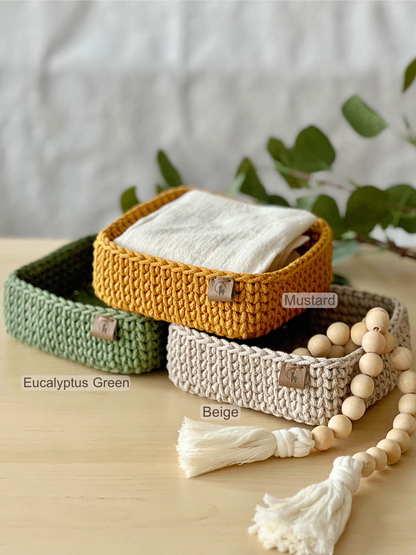 6" Square Crochet Basket - Cotton Napkin Holder & Catch-all Tray
