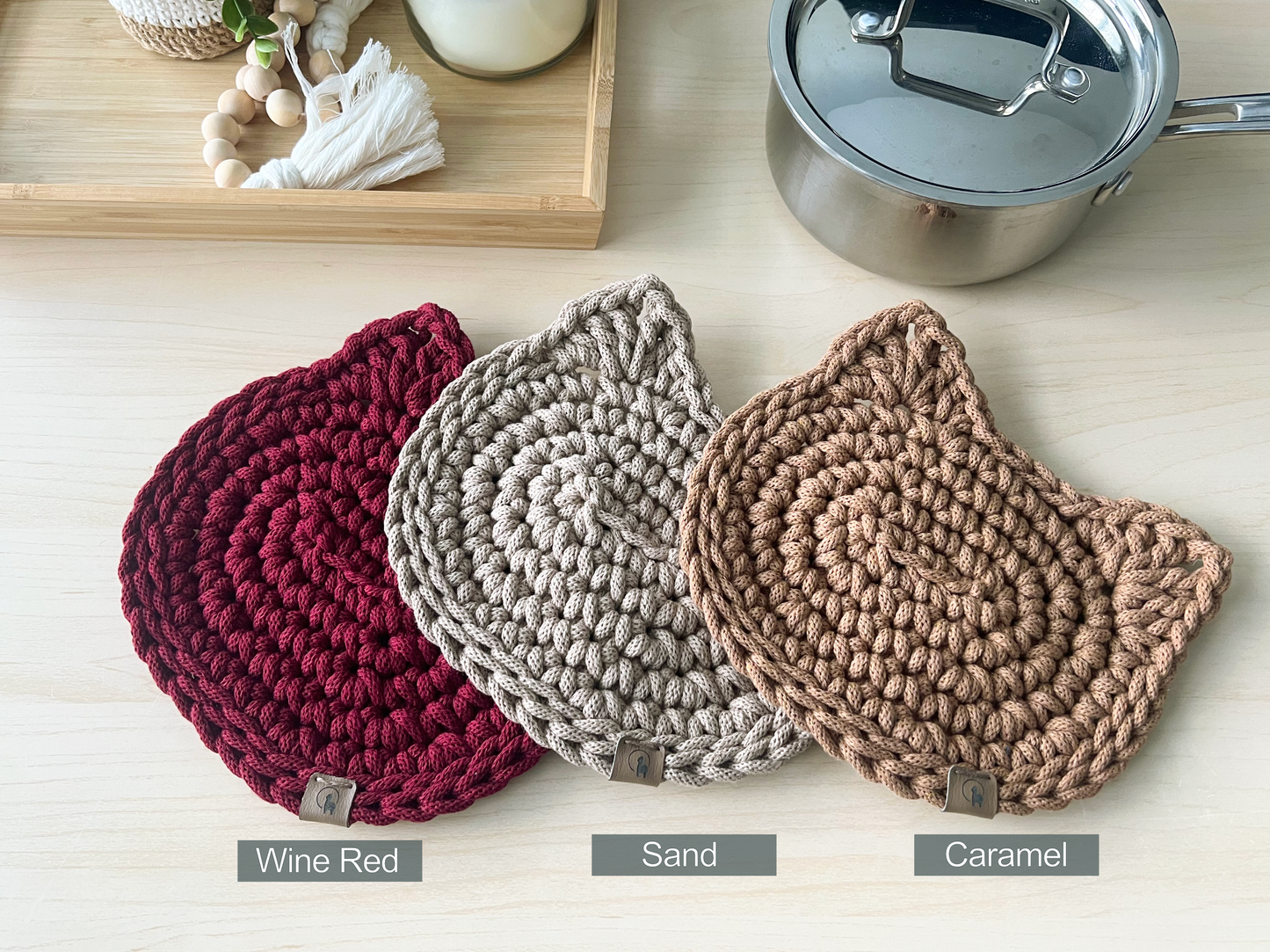 Crochet Cat Hot Pad - Thick Cotton Trivet & Heat Resistant Pot Holder (2 sizes Options)