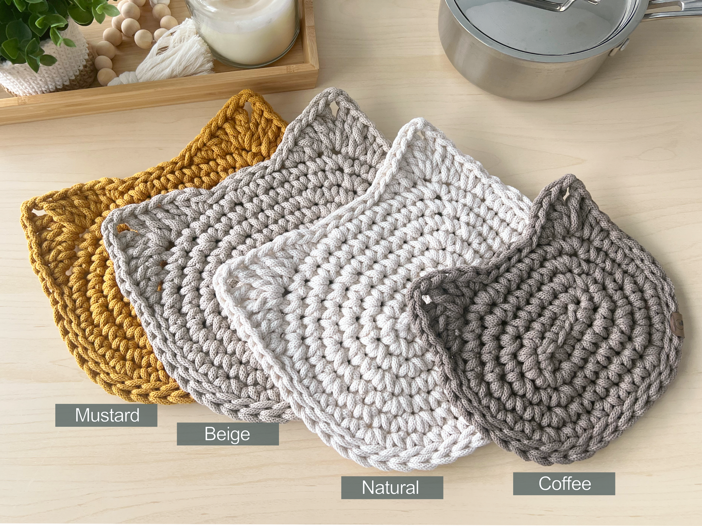 Crochet Cat Hot Pad - Thick Cotton Trivet & Heat Resistant Pot Holder (2 sizes Options)