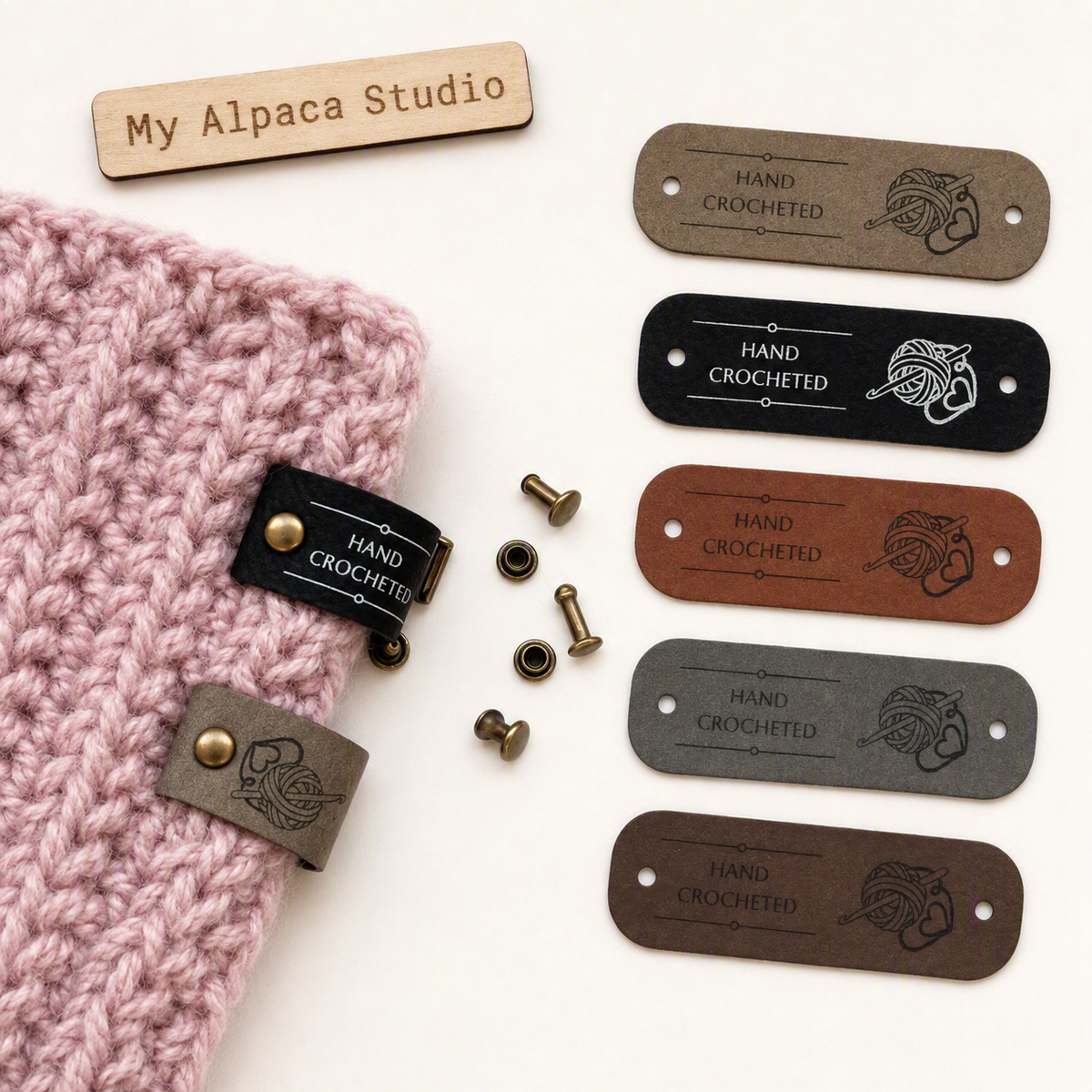 Vegan Leather Tags (set of 5, 10 or 20), Snap-rivets included