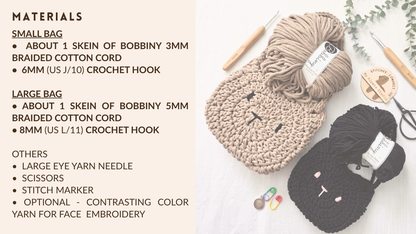 2 Sizes Cat Bag Crochet Pattern with Adjustable Handle (Digital Download & Video Tutorial)