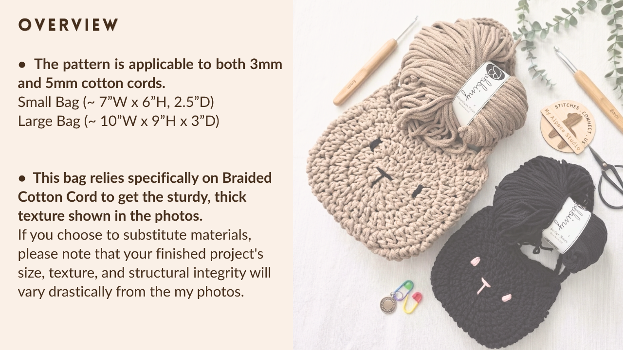 2 Sizes Cat Bag Crochet Pattern with Adjustable Handle (Digital Download & Video Tutorial)