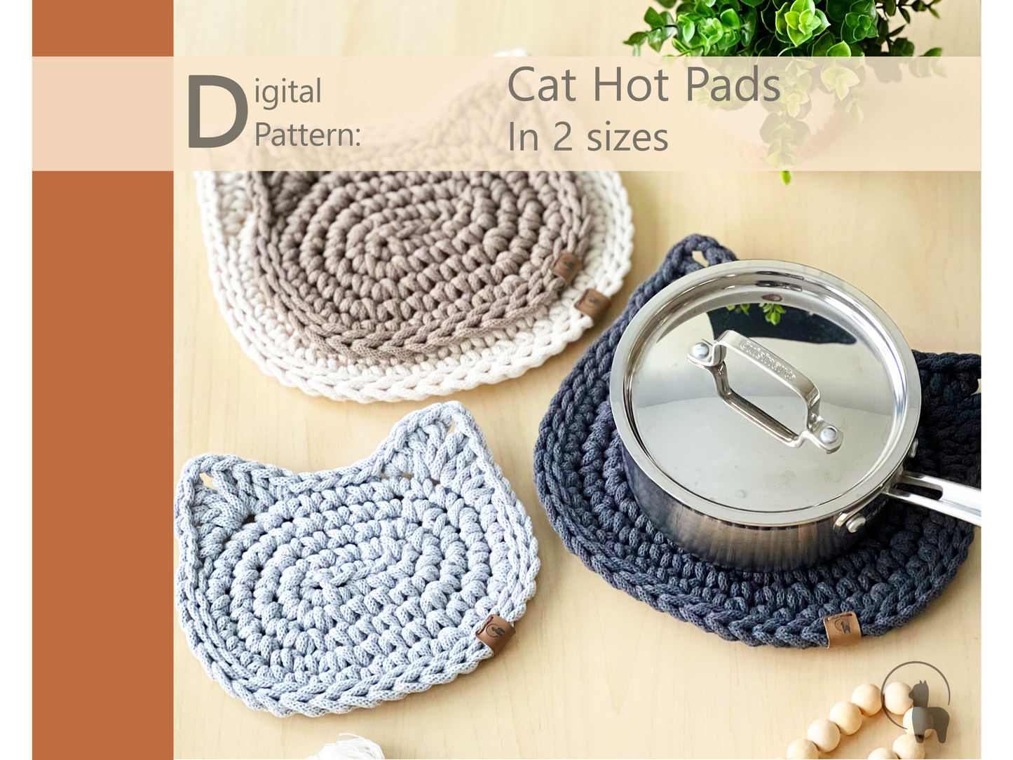 Cat Hot Pad in 2 sizes Crochet Pattern - Instant Download PDF