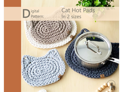 Cat Hot Pad in 2 sizes Crochet Pattern - Instant Download PDF
