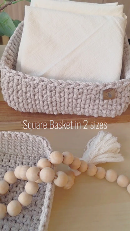 6" Square Crochet Basket - Cotton Napkin Holder & Catch-all Tray
