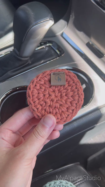 Crocheted Car Coasters with Removal Tab (Set of 2)