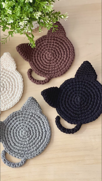 Minimalist Hand-crocheted Cat Coasters - Set of 2