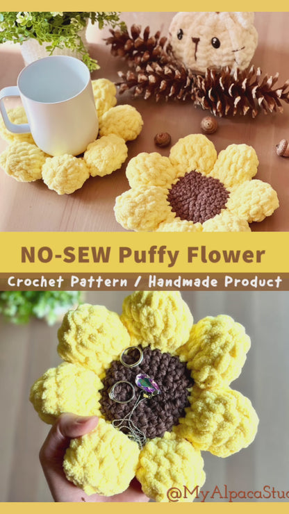 No-Sew Puffy Flower Crochet PATTERN (PDF Download)