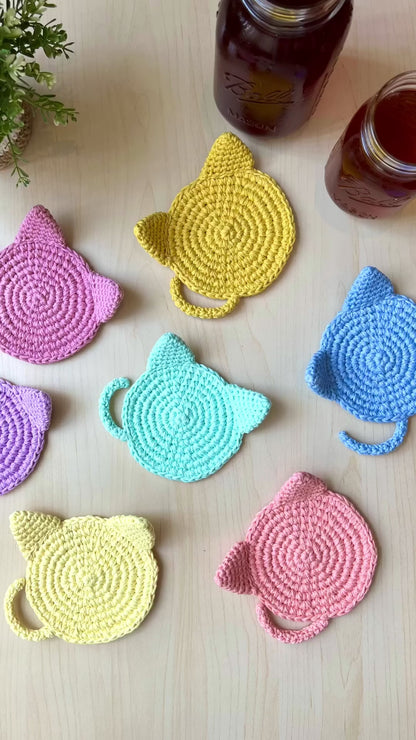 Hand-crocheted Pastel Cat Coasters - Set of 2