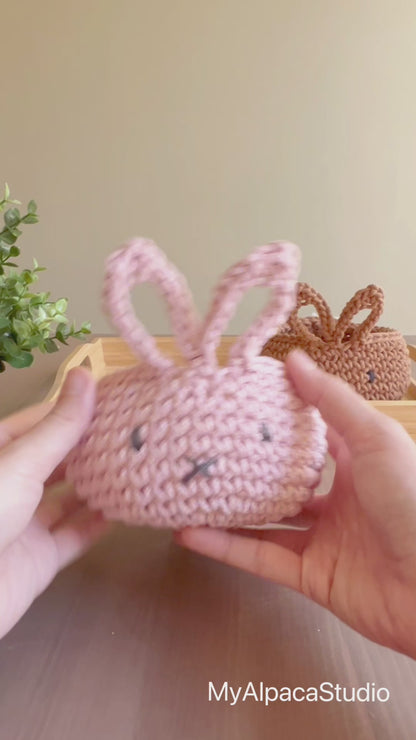 Hand-crocheted Easter Bunny Basket, 100% Cotton