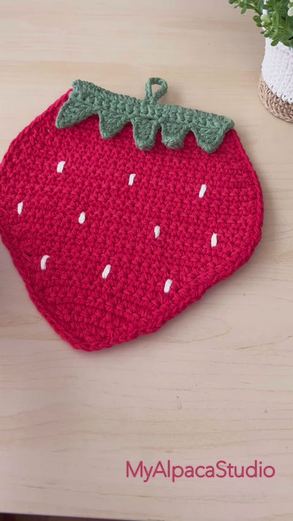 Strawberry Pot Holder Crochet Pattern - Instant Download PDF