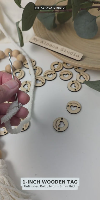 Round Wooden “Handmade” Tags with Heart