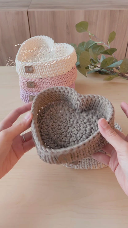 Heart Shaped Cotton Storage Basket - Hand-Crocheted