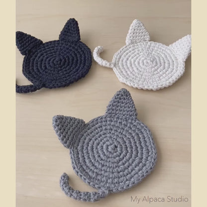 Minimalist Cat Coaster Crochet Pattern - Instant Download PDF