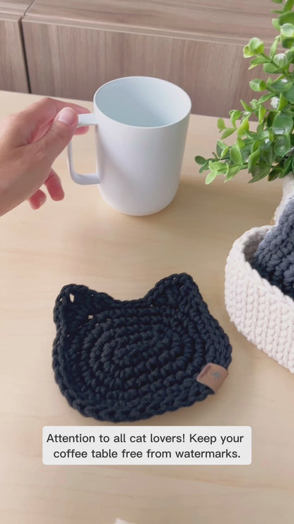 Cat in Basket Coaster Set Crochet Pattern + Video Tutorial - Instant Download PDF