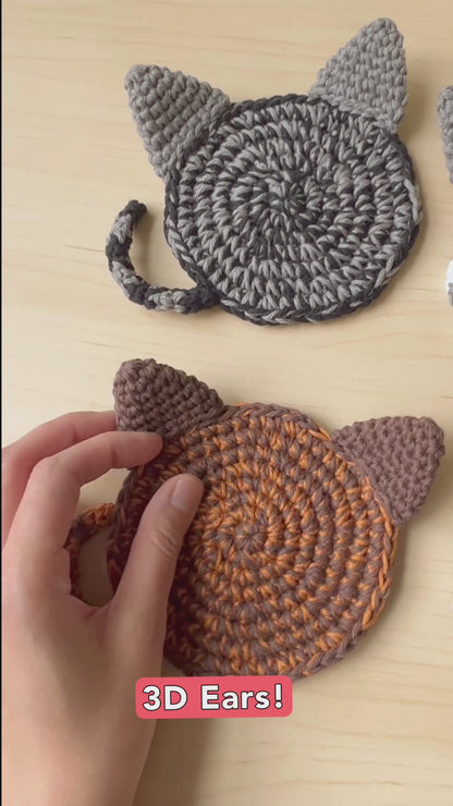 Hand-crocheted Ombre Cat Coasters - Set of 2