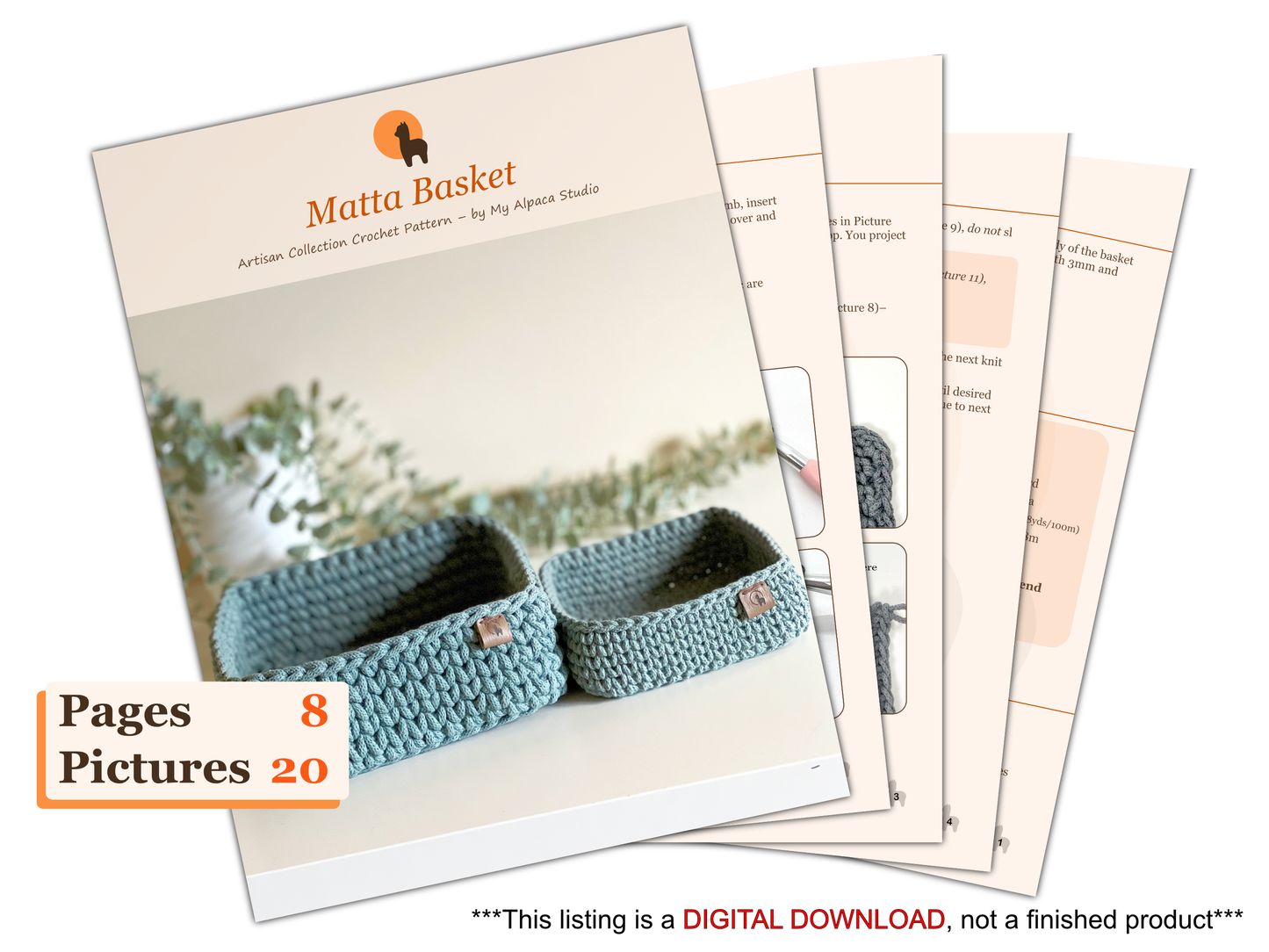 Matta Square Basket in 2 sizes (6" &  8") Crochet Pattern - Instant Download PDF + VIDEO